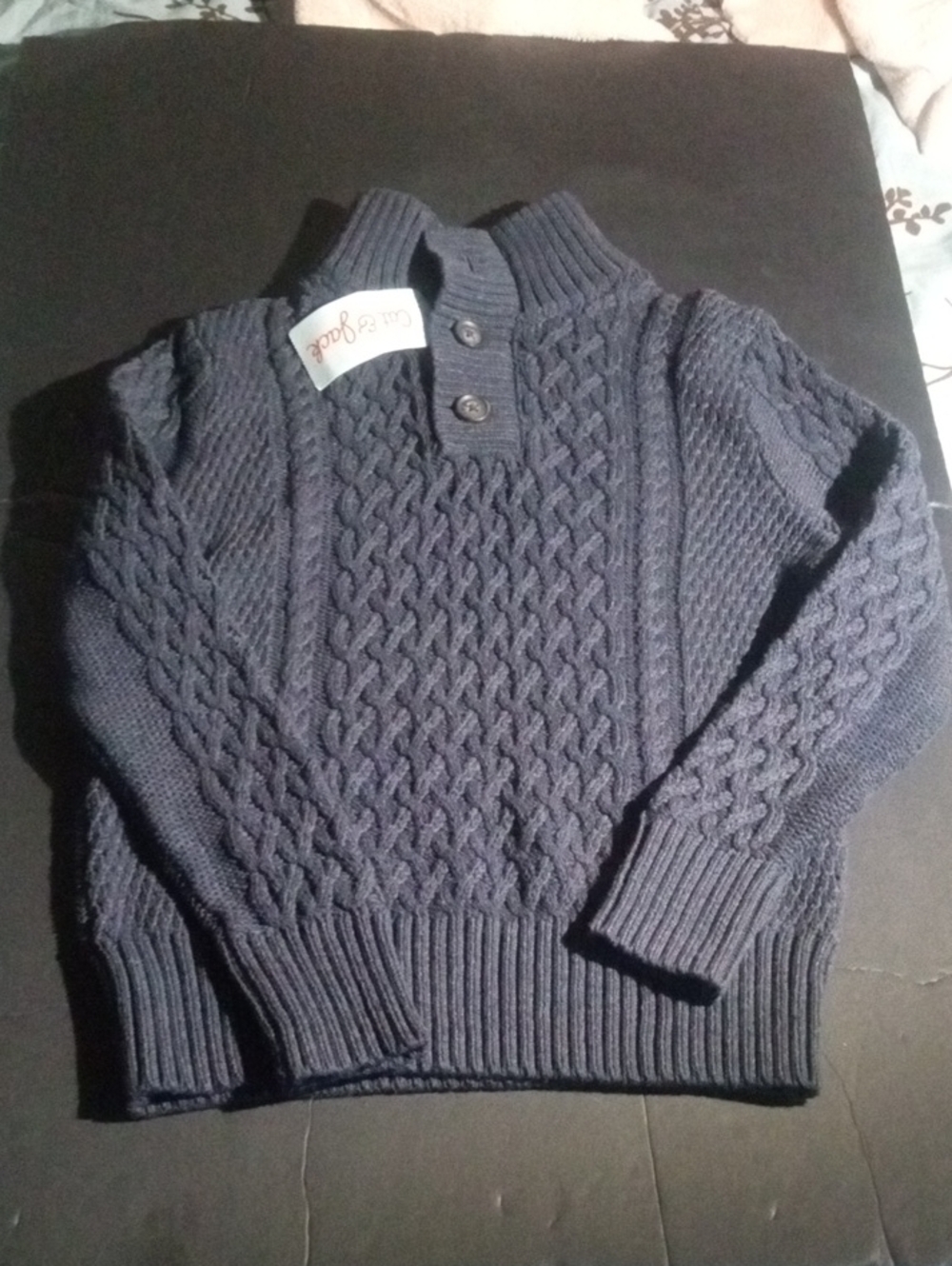 Cat & Jack Navy Blue Cable Knit Button Mock Neck Sweater XS 4/5 NWT